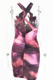 Red Sexy Print Hollowed Out Halter Pencil Skirt Dresses