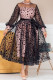 Black Fashion Sexy Patchwork Dot See-through O Neck Long Sleeve Dresses