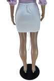 White Sexy Casual Solid Strap Design Regular High Waist Skirt