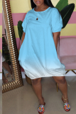 Grey Casual Gradual Change Patchwork O Neck Ball Gown Dresses