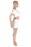 Pink Fashion Casual Solid Bandage V Neck Short Sleeve Two Pieces