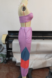 Purple Casual Solid Patchwork Halter Sleeveless Two Pieces