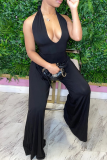 White Sexy Solid Patchwork Halter Loose Jumpsuits