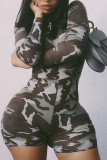 Camouflag Gray Street Camouflage Print Patchwork Half A Turtleneck Skinny Rompers