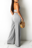 Grey Sexy Solid Split Joint Halter Sleeveless Two Pieces