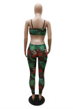 Green Fashion Sexy Print Hollowed Out Backless Spaghetti Strap Skinny Jumpsuits
