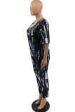Red Fashion Casual Print Basic V Neck Regular Jumpsuits