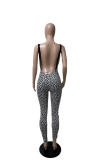 White Sexy Print Patchwork O Neck Skinny Jumpsuits