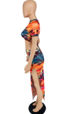 Colour Sexy Print Patchwork Half A Turtleneck Short Sleeve Two Pieces