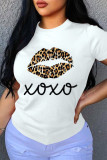 Red Fashion Casual Print Basic O Neck T-Shirts