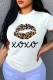 White Fashion Casual Print Basic O Neck T-Shirts