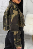 Camouflage Casual Camouflage Print Split Joint Turndown Collar Outerwear