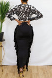 Black Fashion Casual Tassel Regular High Waist Skirt
