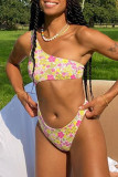 Rose Red Fashion Sexy Print Hollowed Out Swimwears