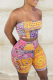 Yellow Pink Sexy Print Patchwork Spaghetti Strap Sleeveless Two Pieces