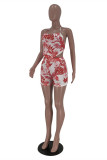 Pink Fashion Sexy Print Backless Strap Design Halter Sleeveless Two Pieces Swimwears