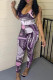 Purple Sexy Print Split Joint U Neck Skinny Jumpsuits