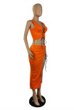 Orange Fashion Sexy Solid Bandage U Neck Sleeveless Two Pieces