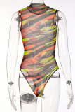 Colour Sexy Print Patchwork See-through Swimwears