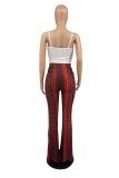 Purple Casual Print Patchwork Boot Cut Mid Waist Speaker Full Print Bottoms