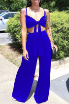 Royal Blue Sexy Casual Solid Bandage Backless Spaghetti Strap Sleeveless Two Pieces