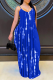 Blue Casual Print Patchwork Spaghetti Strap Straight Dresses