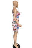 Multicolor Fashion Sexy Print Backless Spaghetti Strap Sleeveless Dress