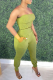 Green Casual Solid Split Joint Strapless Sleeveless Two Pieces