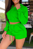 Pink Fashion Casual Solid Basic Hooded Collar Long Sleeve Two Pieces