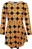 Yellow Casual Print Patchwork O Neck Straight Dresses