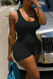 Yellow Sexy Solid Patchwork Backless U Neck Skinny Rompers