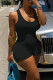 Black Sexy Solid Patchwork Backless U Neck Skinny Rompers