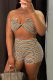 Brown Sexy Striped Patchwork Halter Sleeveless Two Pieces