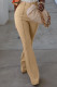Khaki Fashion Casual Solid Basic Regular High Waist Trousers