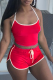 Red Casual Solid Patchwork Spaghetti Strap Sleeveless Two Pieces