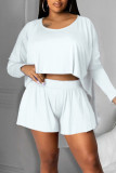 White Casual Solid Patchwork Asymmetrical O Neck Long Sleeve Two Pieces