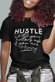 Black Fashion Casual Letter Print Basic O Neck T-Shirts