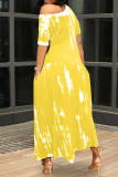 Yellow Casual Print Split Joint One Shoulder Irregular Dress Dresses