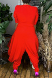 Red Fashion Casual Solid Hollowed Out V Neck Harlan Jumpsuits