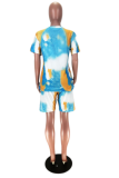 Pink Casual Patchwork Tie-dye V Neck Short Sleeve Two Pieces