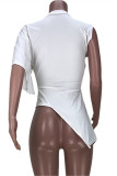 White Fashion Solid Patchwork Asymmetrical O Neck T-Shirts