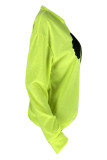 Fluorescent Green Fashion Casual Print Basic O Neck Tops