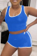 Blue Casual Solid Patchwork U Neck Sleeveless Two Pieces