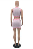 Pink Fashion Sexy Print Vests O Neck Sleeveless Two Pieces