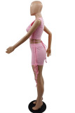 Pink Casual Solid Vests O Neck Sleeveless Two Pieces