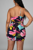 Black Sexy Casual Print Backless One Shoulder Sleeveless Two Pieces