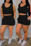 Light Blue Casual Solid Basic U Neck Sleeveless Two Pieces