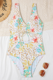 Yellow Sexy Print Hollowed Out Patchwork Swimwears