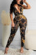 Black Fashion Sexy Print Hollowed Out Backless One Shoulder Skinny Jumpsuits