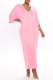 Pink Fashion Casual Solid Basic V Neck Long Dress